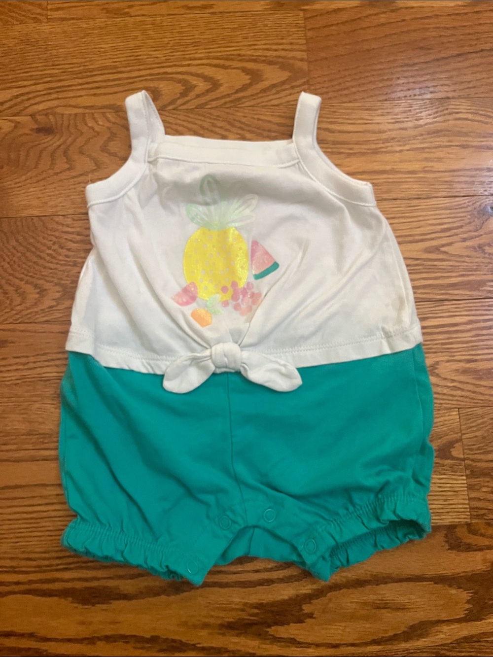 First Impressions White & Teal Pineapple Tie-Front Romper